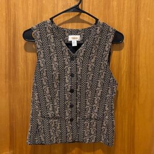 Vintage Talbots Black and Tan Patterned Vest